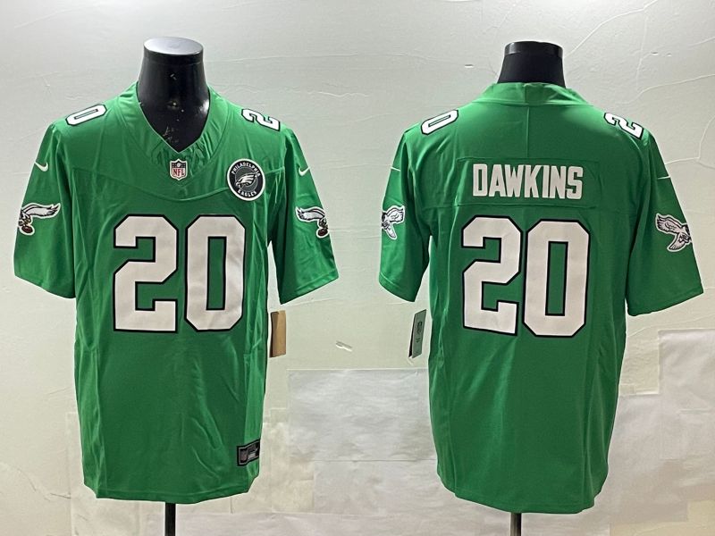 Men Philadelphia Eagles #20 Dawkins Green three generations 2025 Nike Vapor Limited NFL Jersey style 3